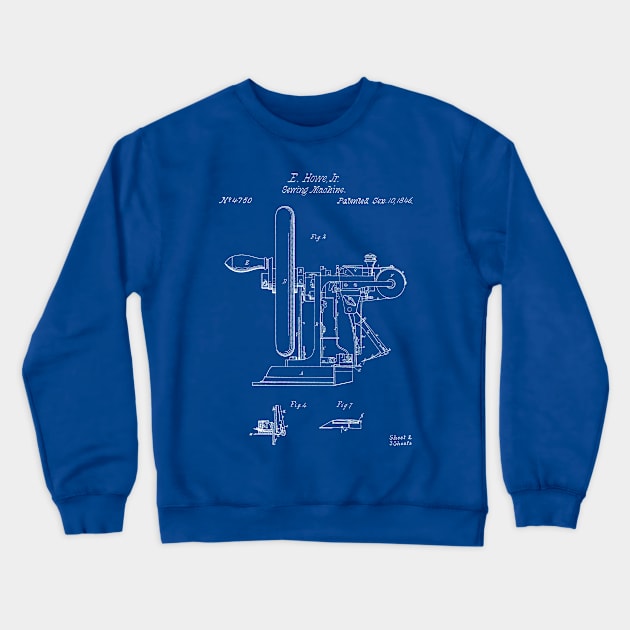 Sewing Machine Patent - Seamstress Craft Sewing Room Art - Blueprint Crewneck Sweatshirt by patentpress